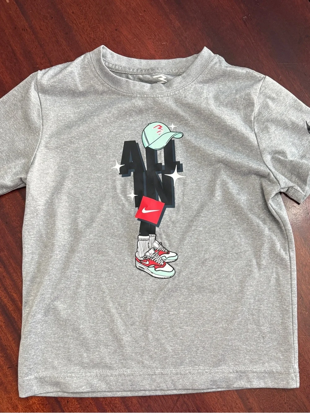 Nike Gray Short Sleeve Tee with Mint & Red Graphic